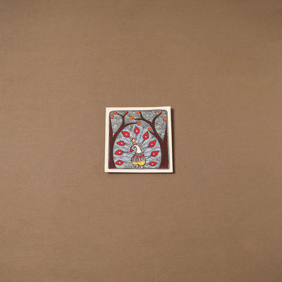 Handpainted madhubani painting by hira devi (7 x 7 in) 173