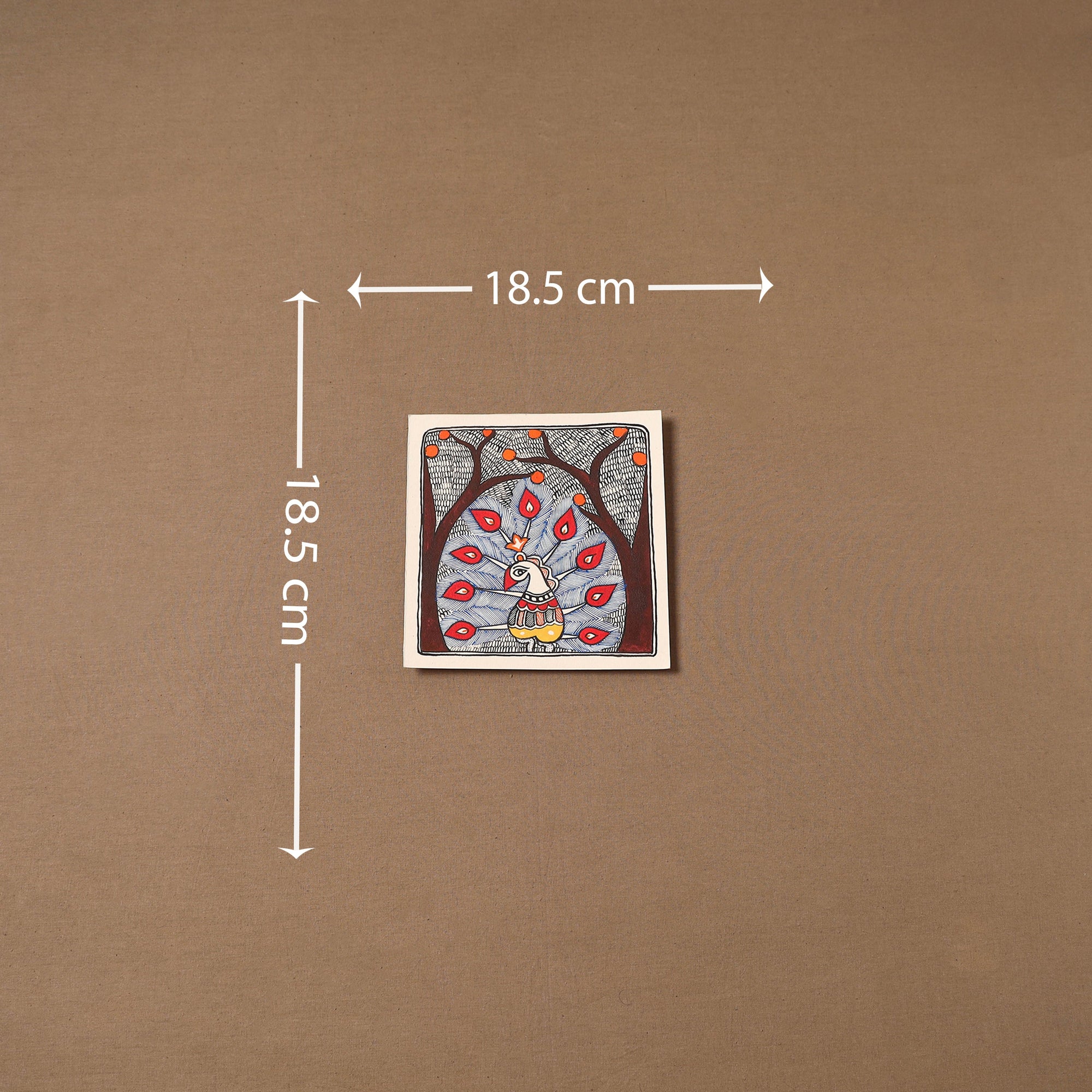 Handpainted madhubani painting by hira devi (7 x 7 in) 173