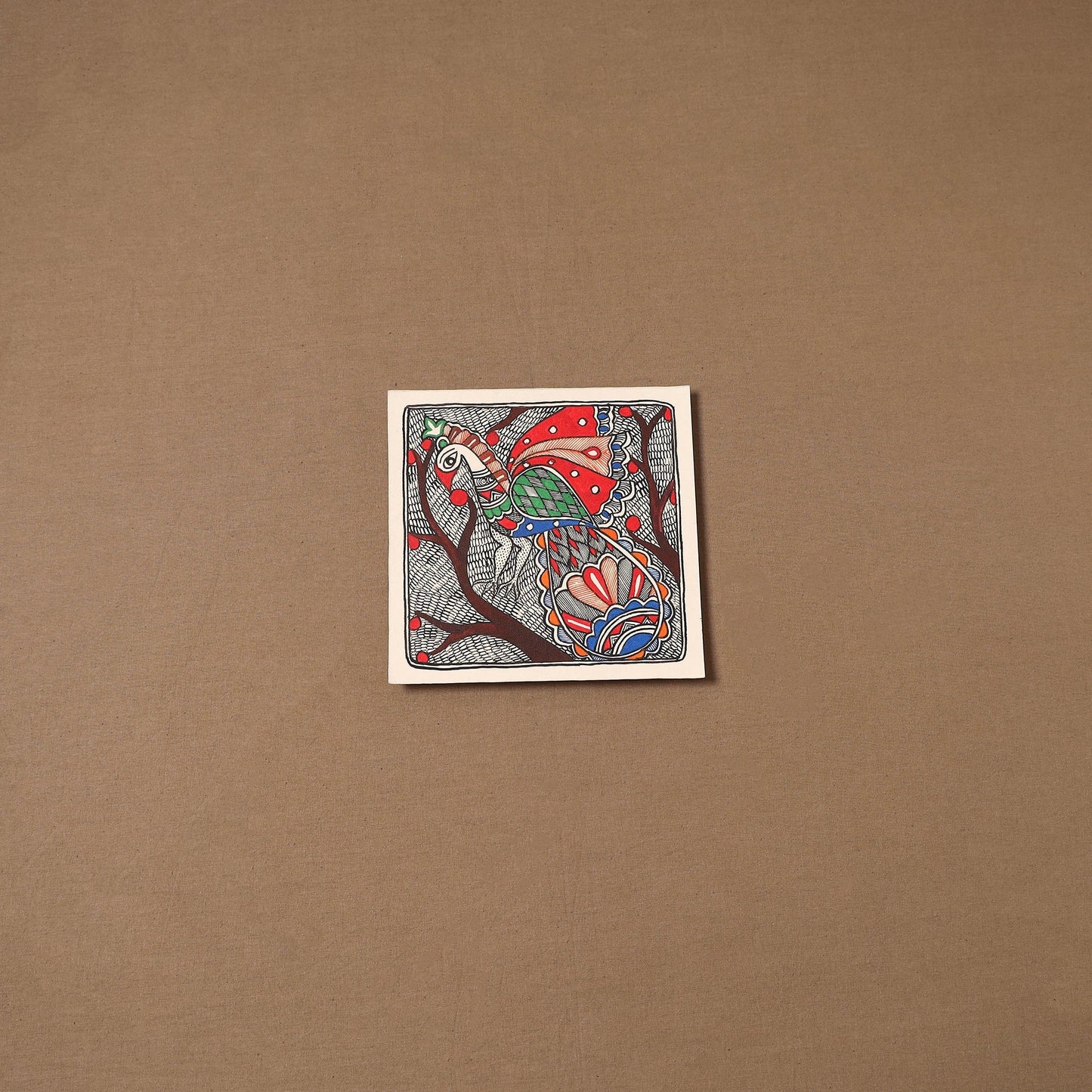 Handpainted madhubani painting by hira devi (7 x 7 in) 174