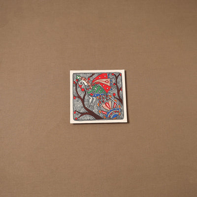 Handpainted madhubani painting by hira devi (7 x 7 in) 174