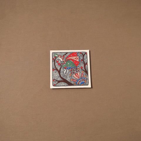 Handpainted madhubani painting by hira devi (7 x 7 in) 174