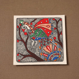 Handpainted madhubani painting by hira devi (7 x 7 in) 174