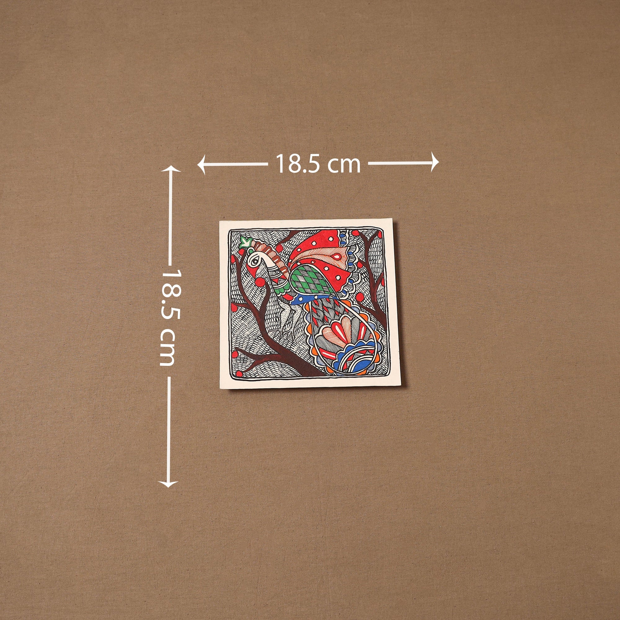 Handpainted madhubani painting by hira devi (7 x 7 in) 174