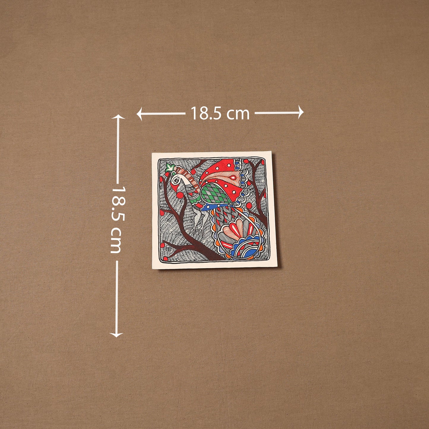 Handpainted madhubani painting by hira devi (7 x 7 in) 174