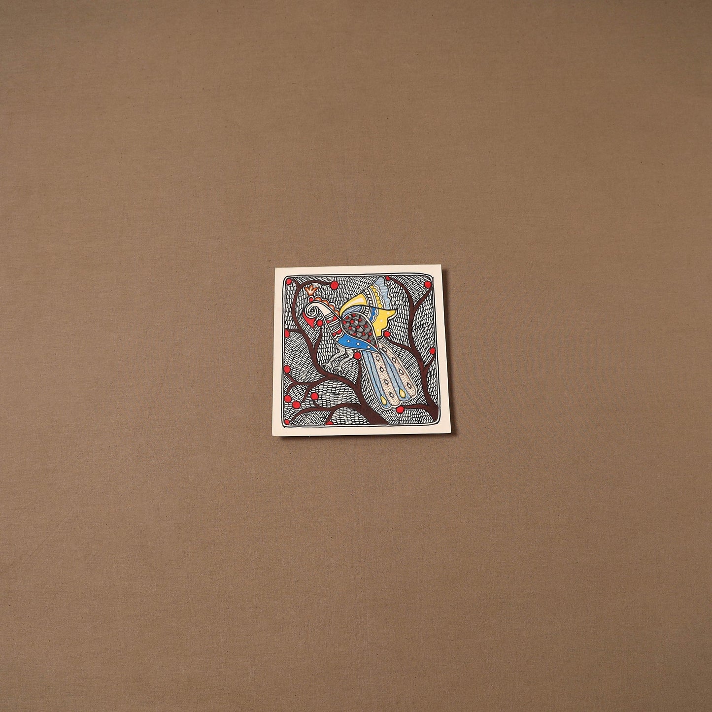 Handpainted madhubani painting by hira devi (7 x 7 in) 175