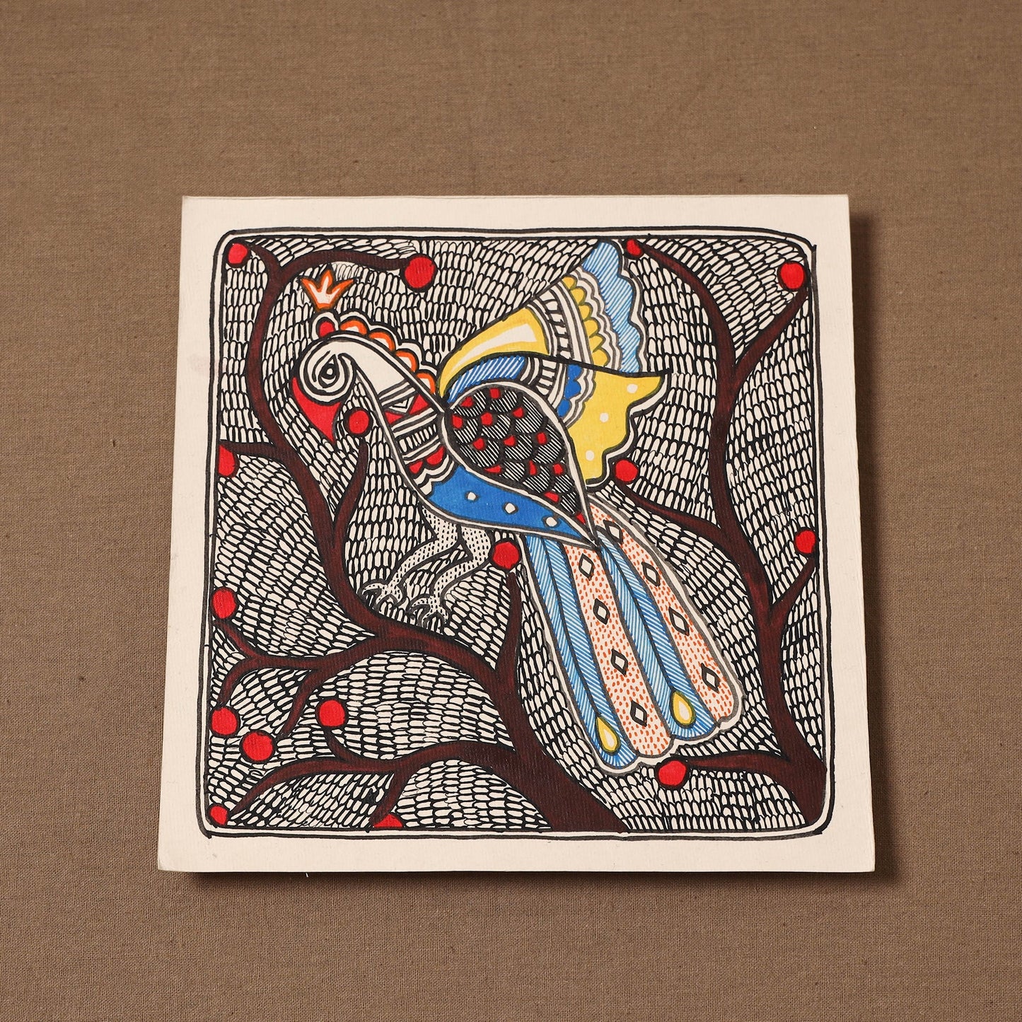 Handpainted madhubani painting by hira devi (7 x 7 in) 175