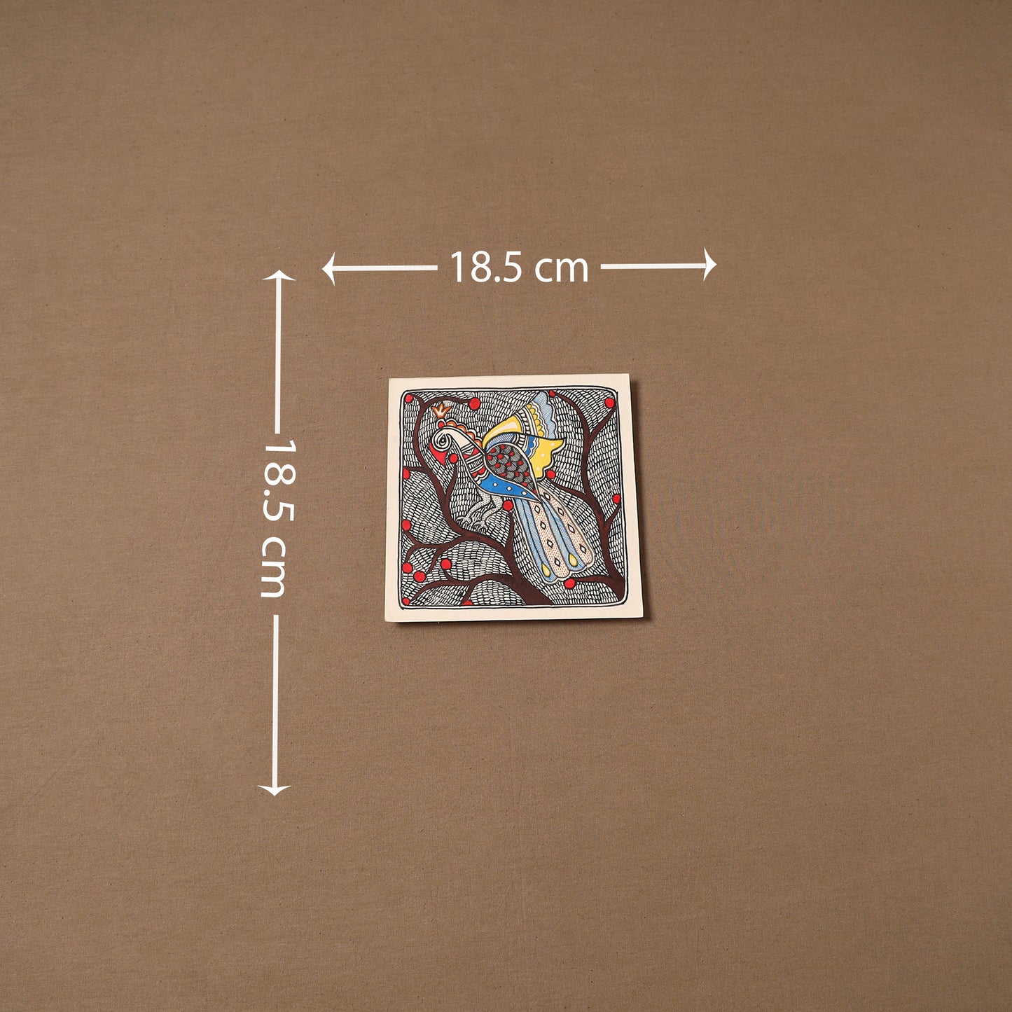 Handpainted madhubani painting by hira devi (7 x 7 in) 175