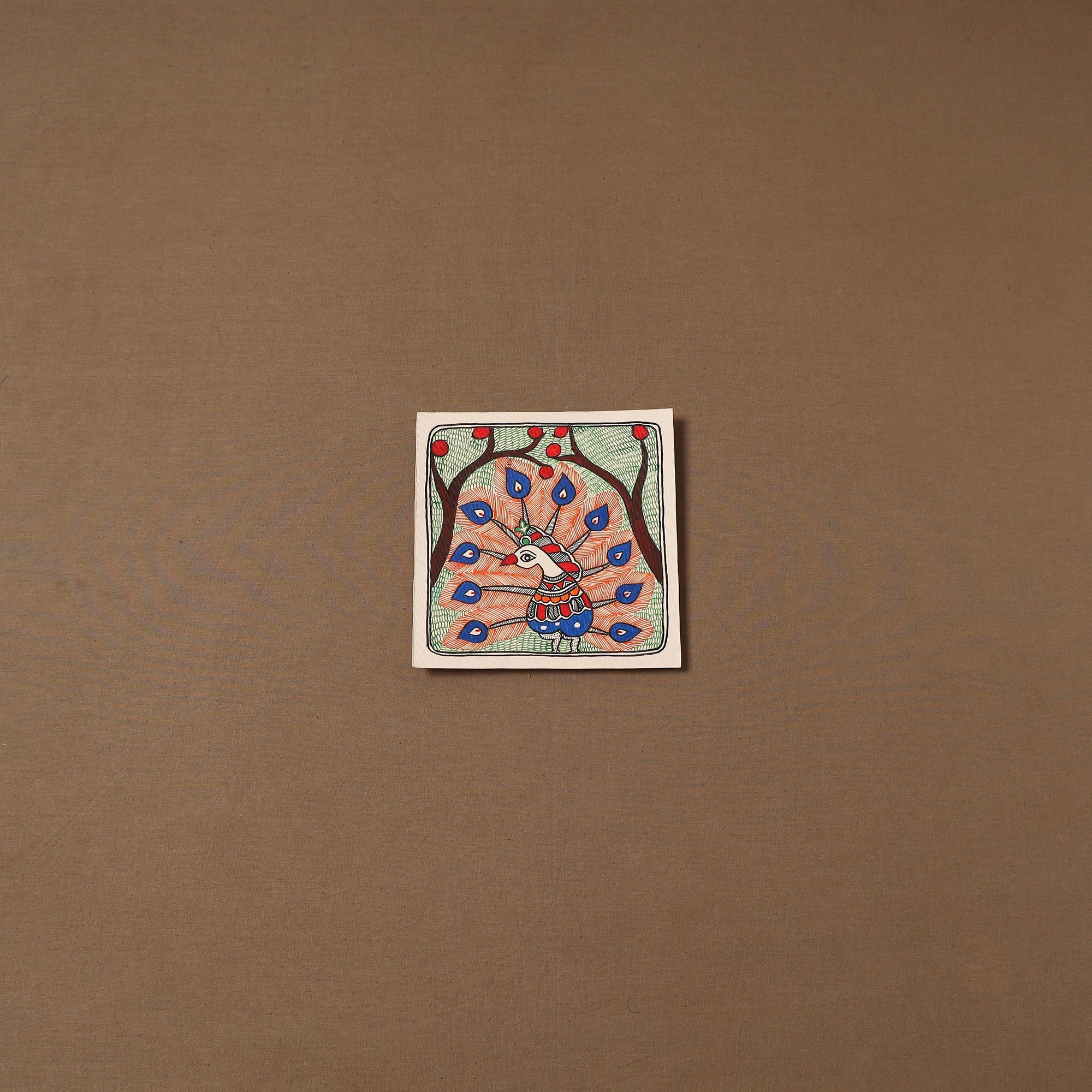 Handpainted madhubani painting by hira devi (7 x 7 in) 176