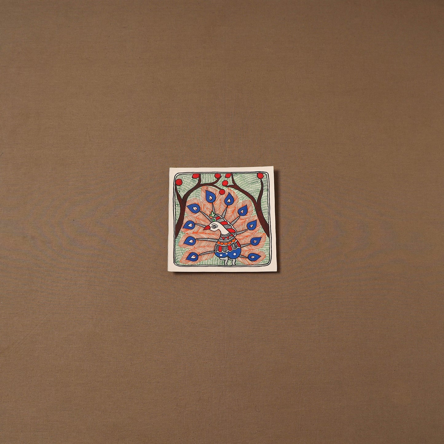 Handpainted madhubani painting by hira devi (7 x 7 in) 176