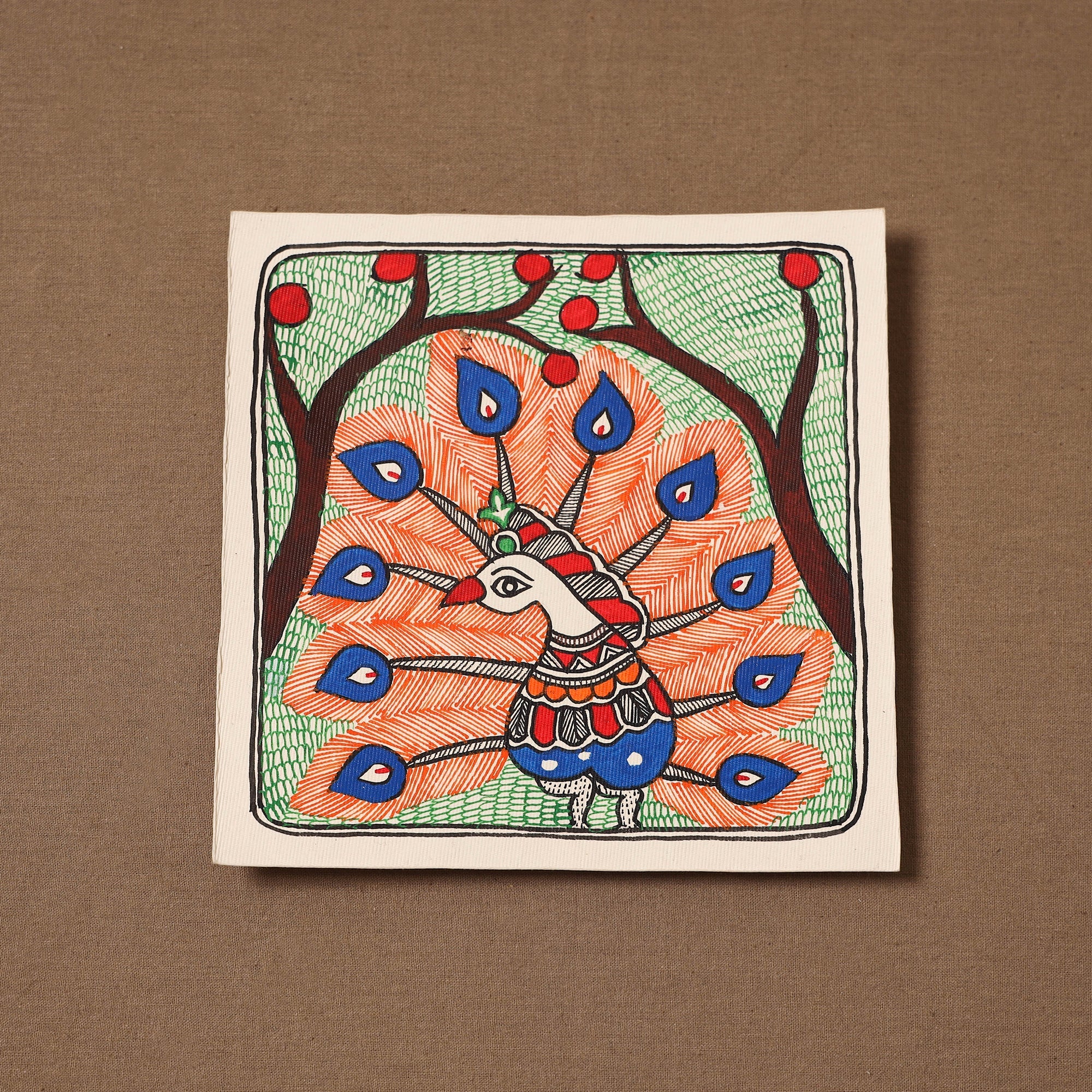 Handpainted madhubani painting by hira devi (7 x 7 in) 176