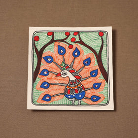 Handpainted madhubani painting by hira devi (7 x 7 in) 176