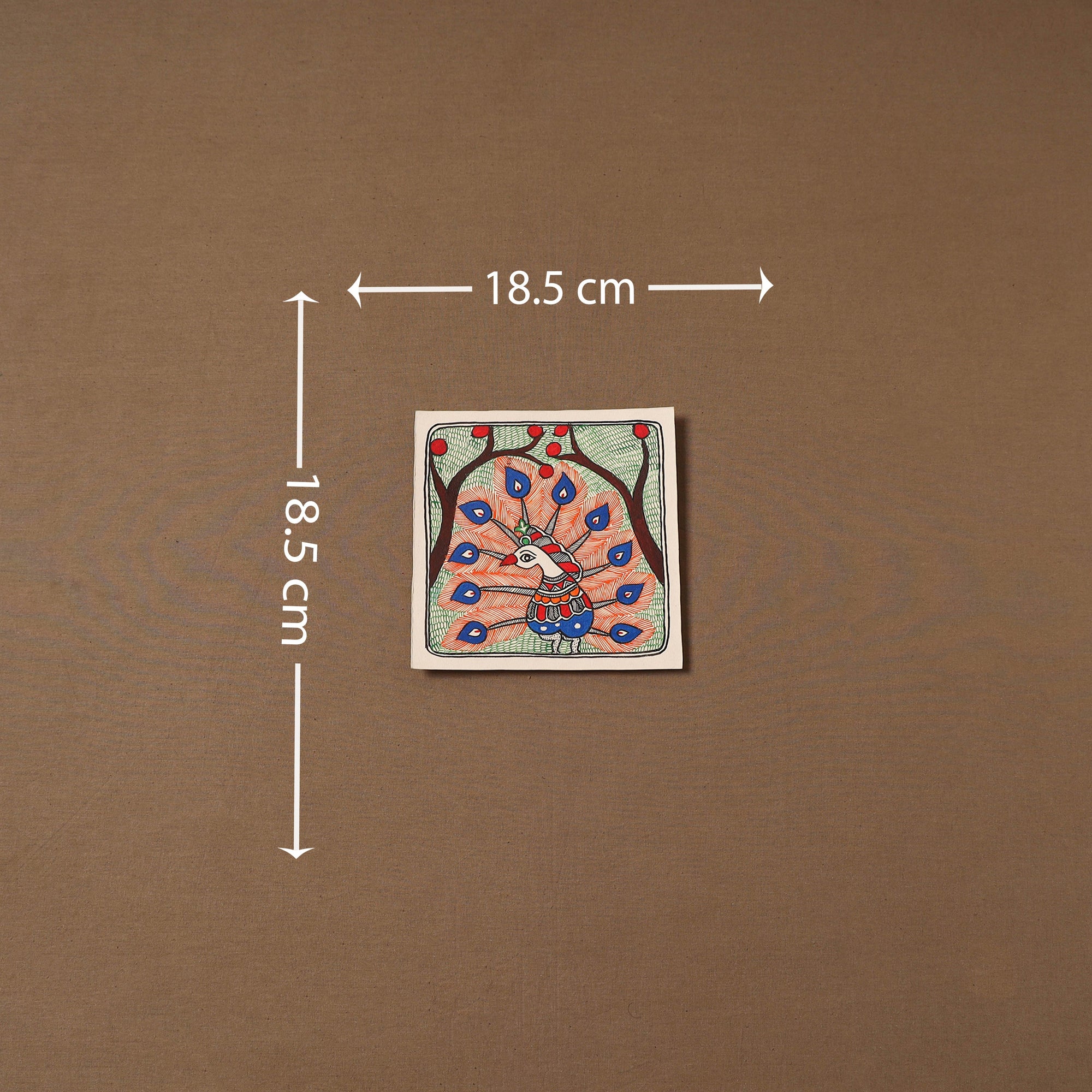 Handpainted madhubani painting by hira devi (7 x 7 in) 176