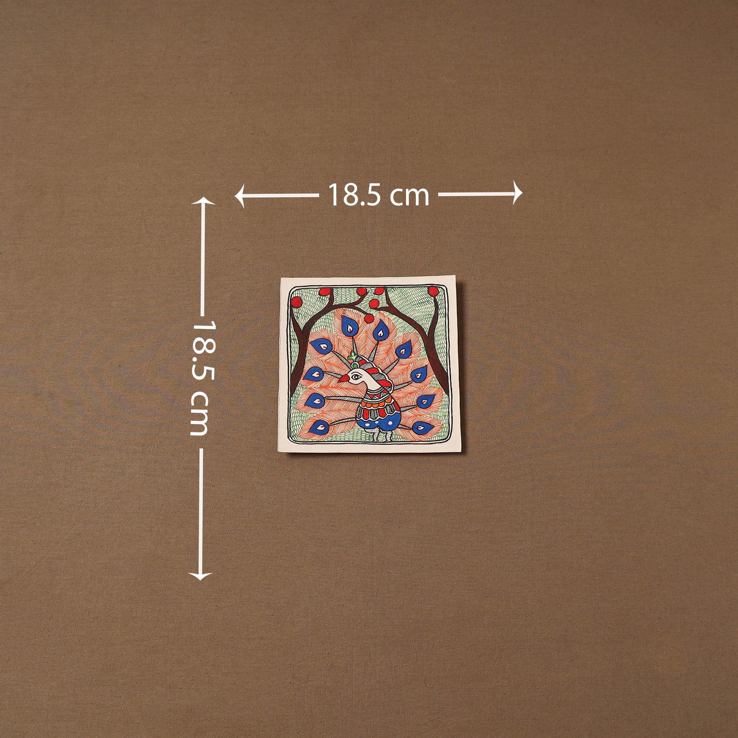 Handpainted madhubani painting by hira devi (7 x 7 in) 176