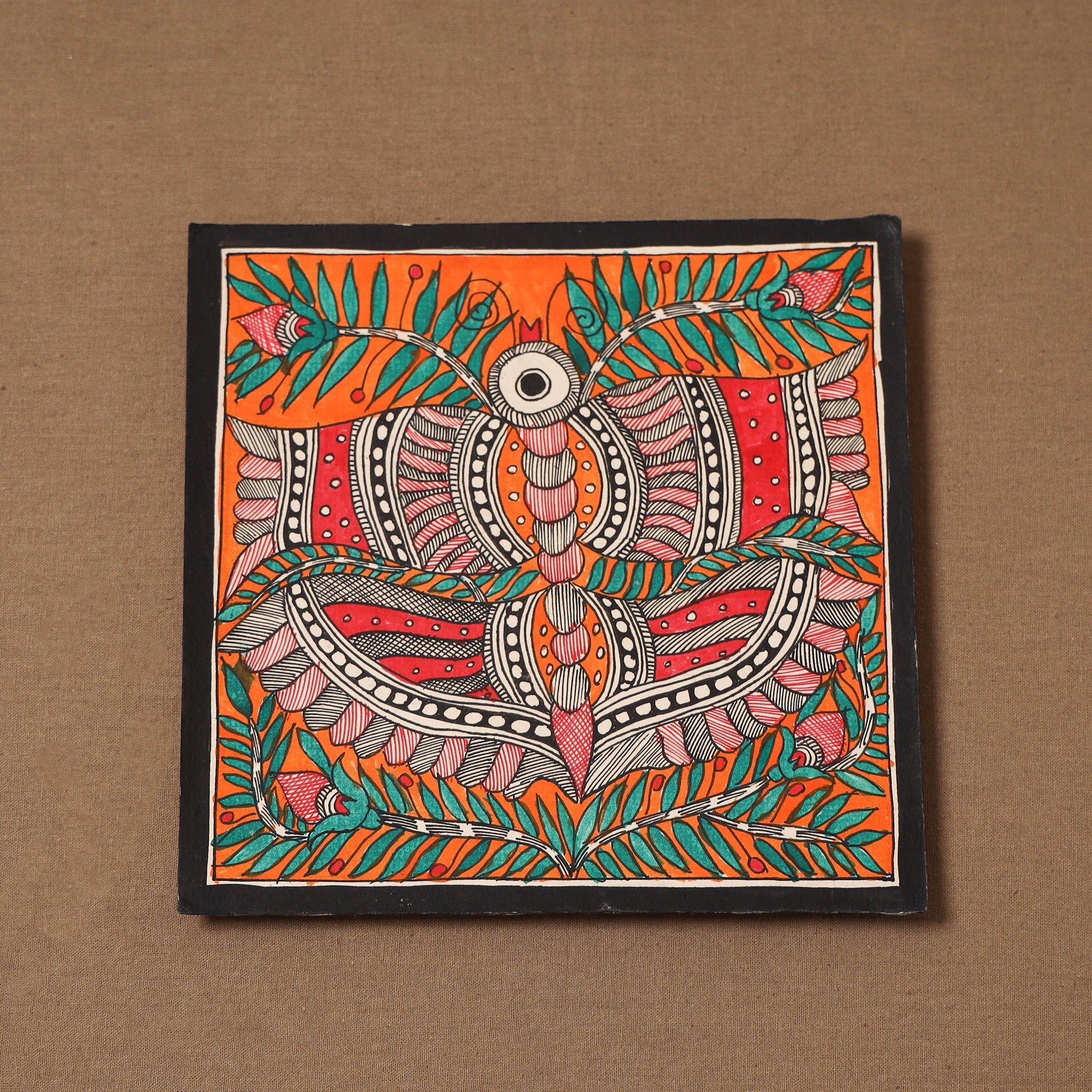 Handpainted madhubani painting by hira devi (7 x 7 in) 178