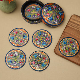 Multicolor - handpainted paper mache coaster with box (set