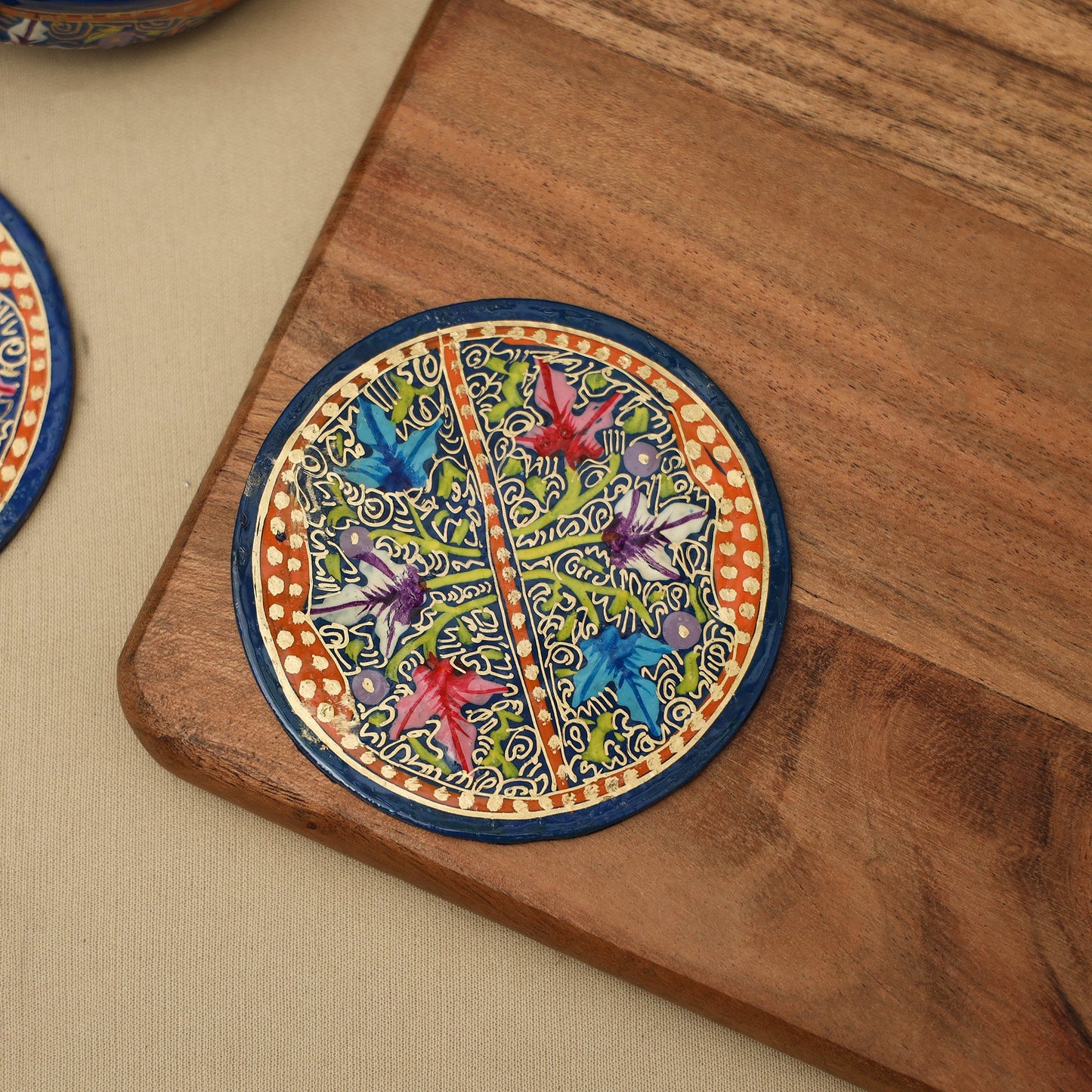 Multicolor - handpainted paper mache coaster with box (set