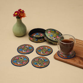 Multicolor - handpainted paper mache coaster with box (set