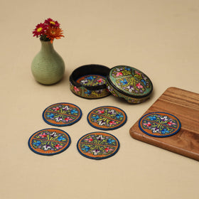 Multicolor - handpainted paper mache coaster with box (set