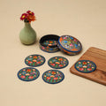 Multicolor - handpainted paper mache coaster with box (set