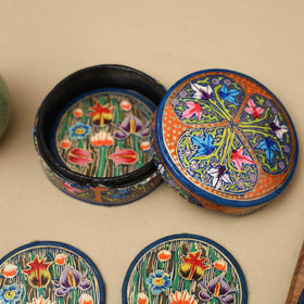 Multicolor - handpainted paper mache coaster with box (set