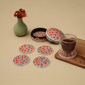 Multicolor - handpainted paper mache coaster with box (set