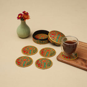 Multicolor - handpainted paper mache coaster with box (set