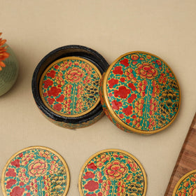 Multicolor - handpainted paper mache coaster with box (set