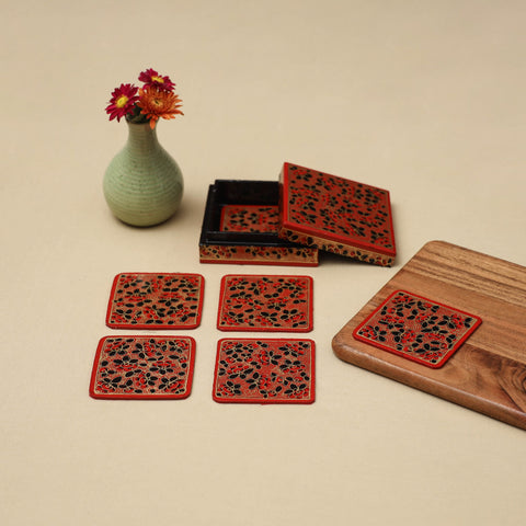 Multicolor - handpainted paper mache coaster with box (set