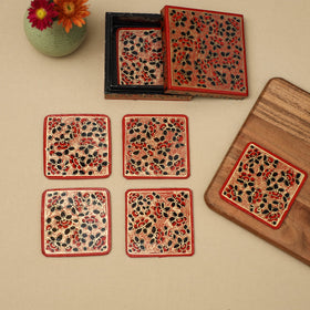 Multicolor - handpainted paper mache coaster with box (set