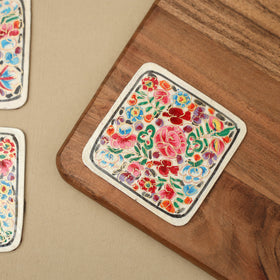 Multicolor - handpainted paper mache coaster with box (set