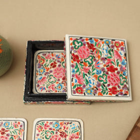 Multicolor - handpainted paper mache coaster with box (set