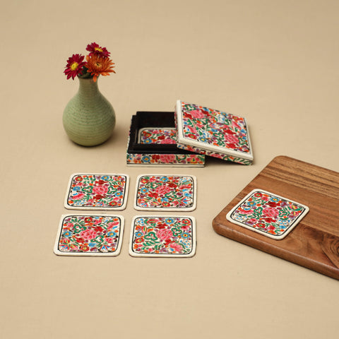 Multicolor - handpainted paper mache coaster with box (set
