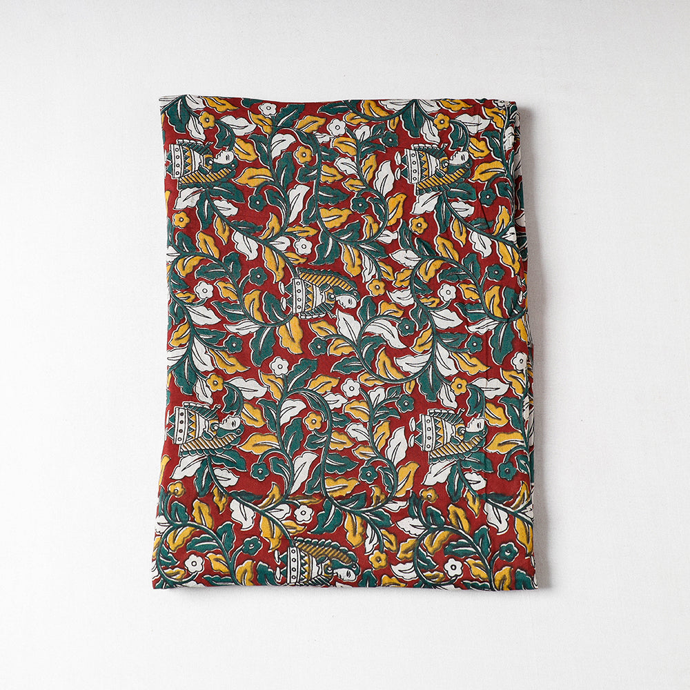 Buy Handpainted Srikalahasti Kalamkari Pen Work Chanderi Silk Precut Fabric Online l iTokri.com