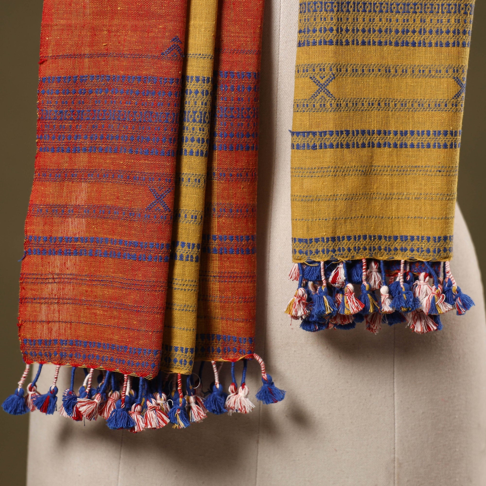 Multicolor - handwoven kala cotton kutch bhujodi stole 18