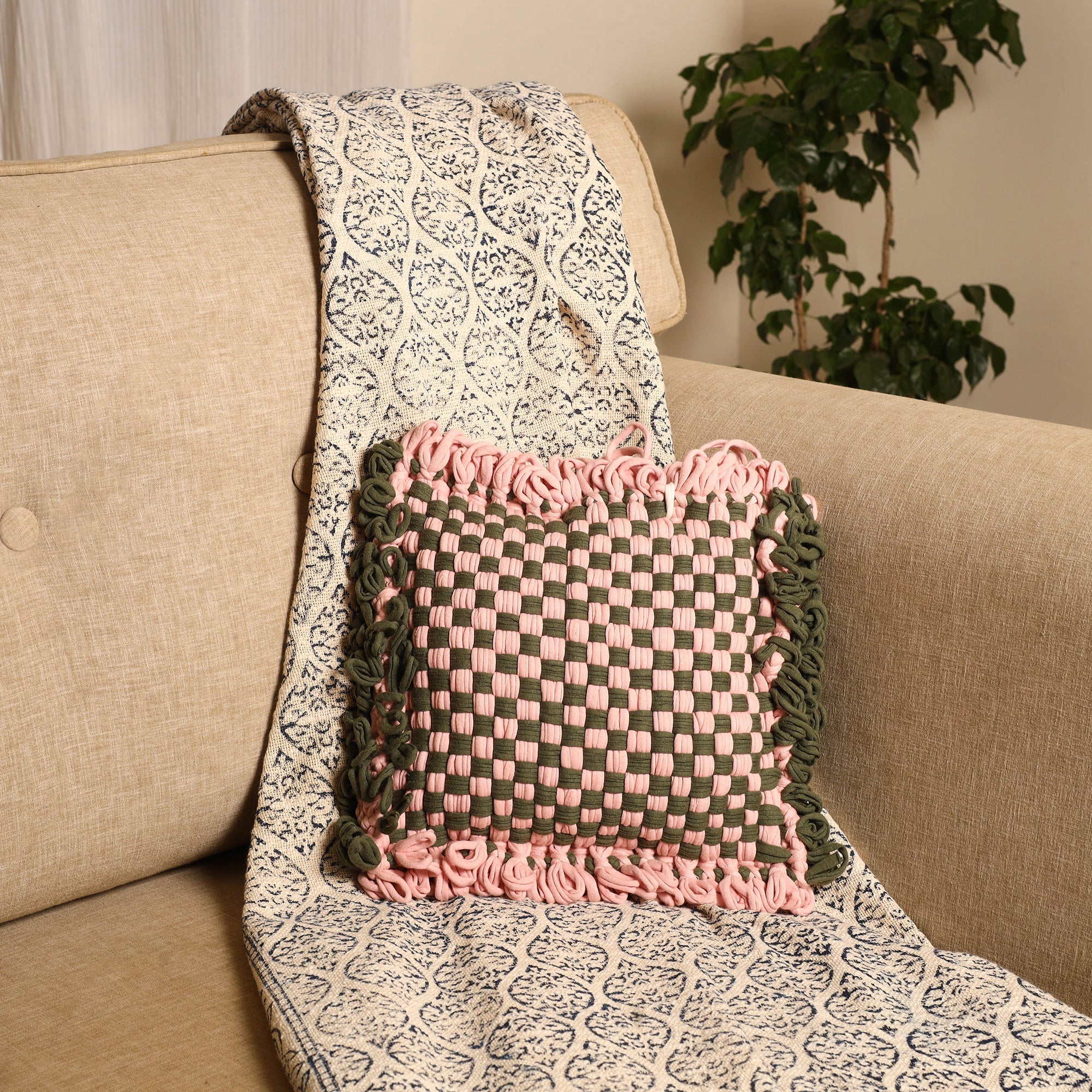  Handwoven Upcycled Cotton Cushion Cover 