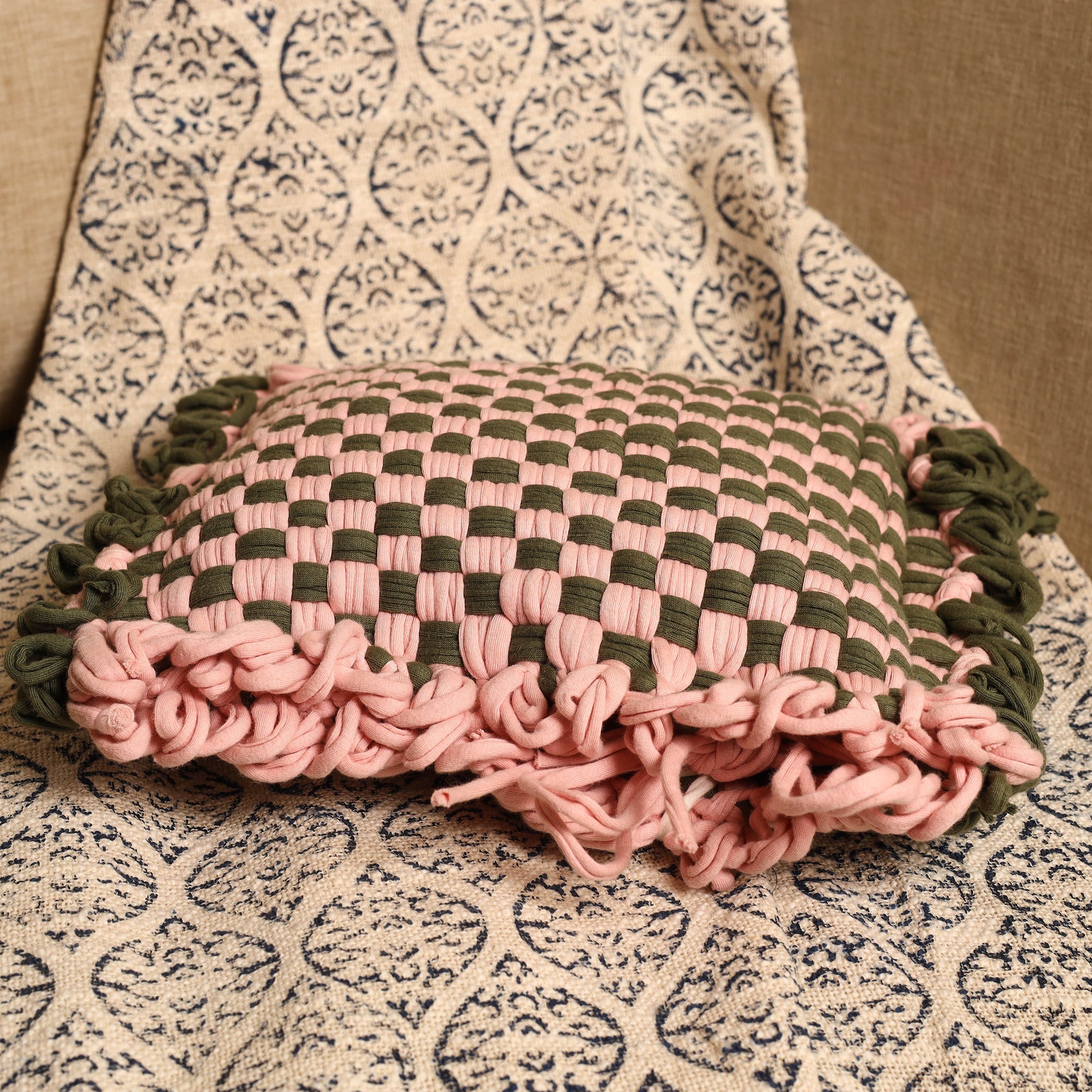  Handwoven Upcycled Cotton Cushion Cover 