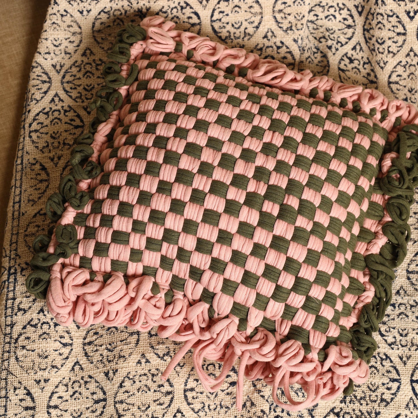  Handwoven Upcycled Cotton Cushion Cover 