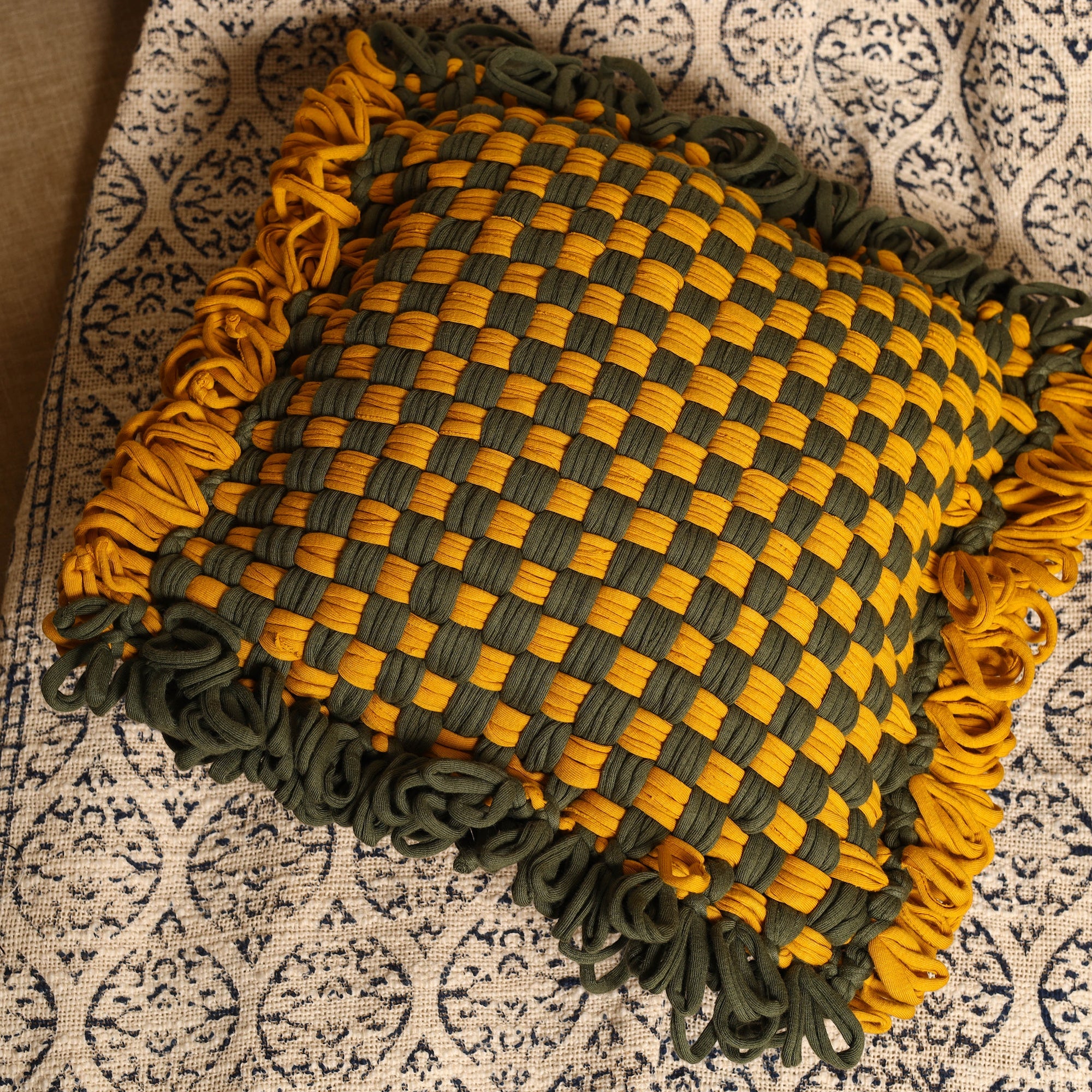 Multicolor - handwoven upcycled cotton cushion cover (12 x