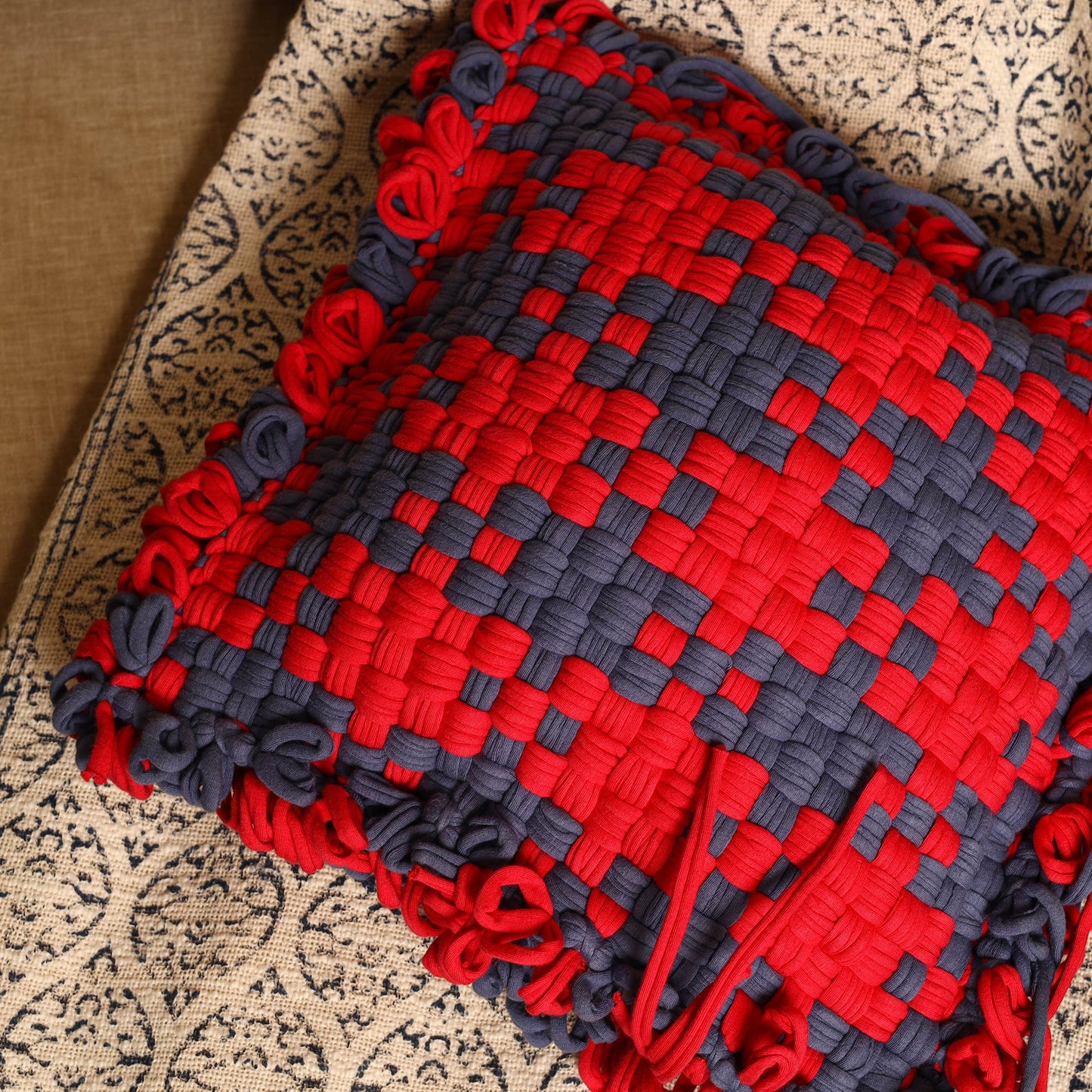 Multicolor - handwoven upcycled cotton cushion cover (12 x