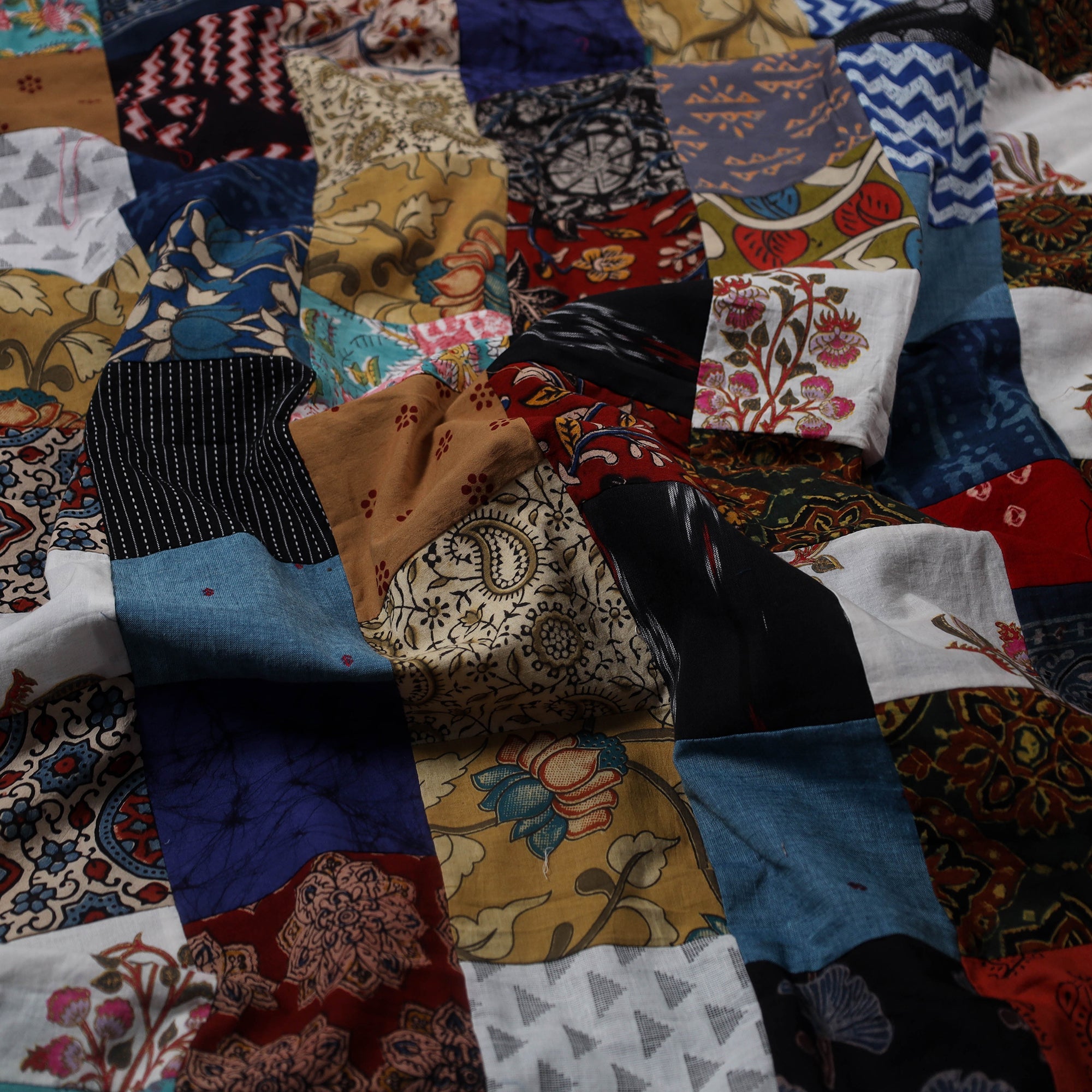 Multicolour Hand-Stitched Mosaic Cotton Kurta Material