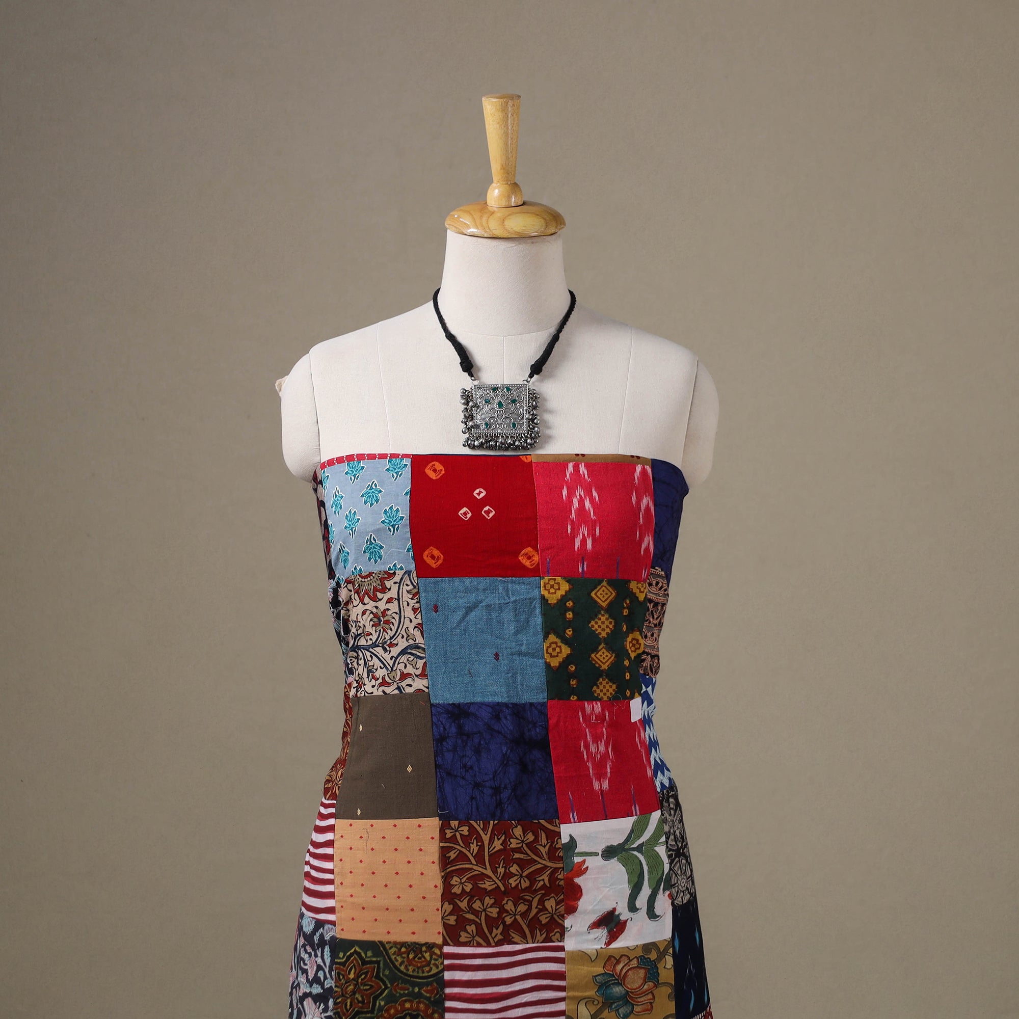 Multicolour Hand-Stitched Mosaic Cotton Kurta Material