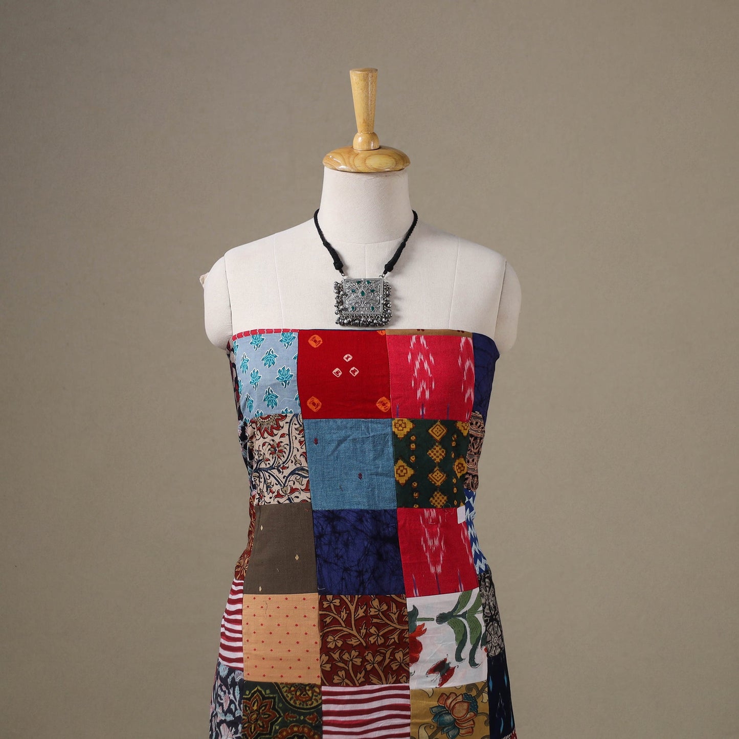 Multicolour Hand-Stitched Mosaic Cotton Kurta Material