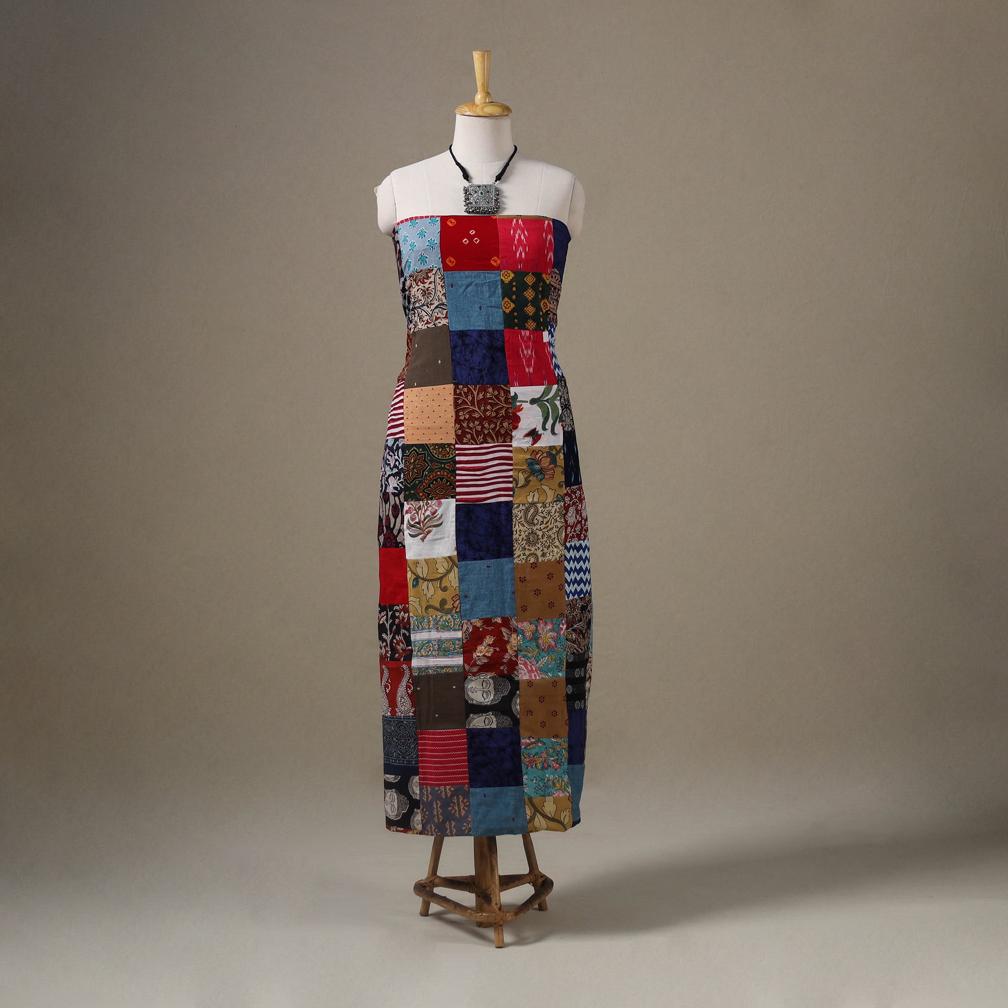 Multicolour Hand-Stitched Mosaic Cotton Kurta Material