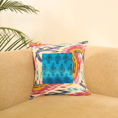 Buy Multicolor Ikat Cotton with Ajrakh Modal Silk Cushion Cover