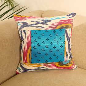Multicolor Ikat Cotton with Ajrakh Modal Silk Cushion Cover
