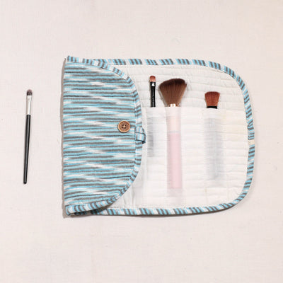  Ikat Fabric Multipurpose Segmented Make-up Brush Wrap Pouch/Case 