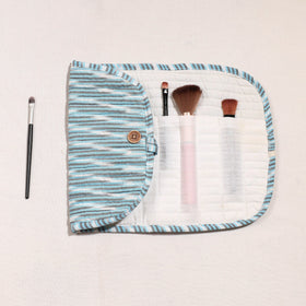  Ikat Fabric Multipurpose Segmented Make-up Brush Wrap Pouch/Case 