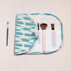  Ikat Fabric Multipurpose Segmented Make-up Brush Wrap Pouch/Case 