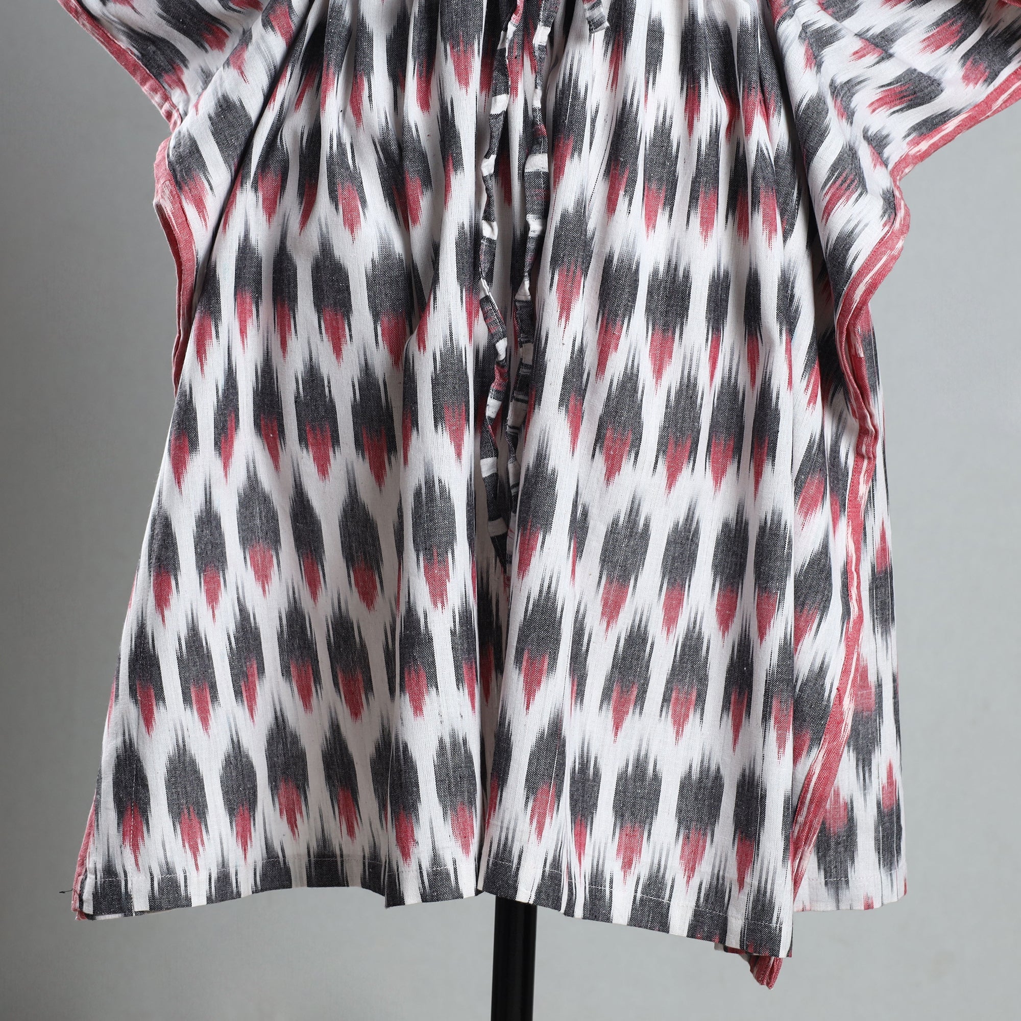 Multicolor - Ikat Weave Cotton Kaftan with Tie-Up Waist (Medium)