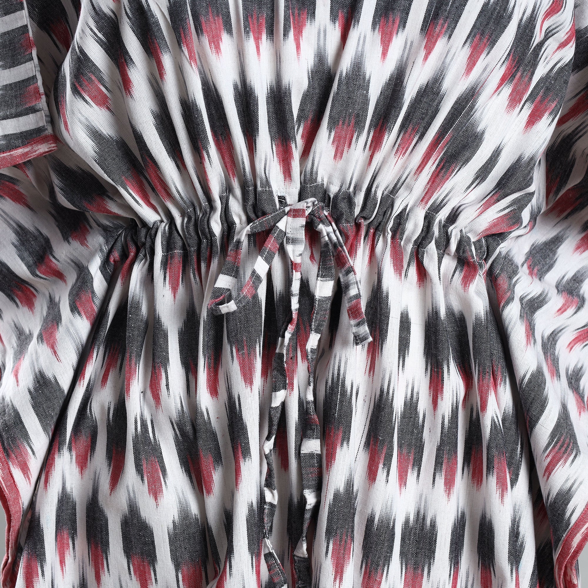 Multicolor - Ikat Weave Cotton Kaftan with Tie-Up Waist (Medium)